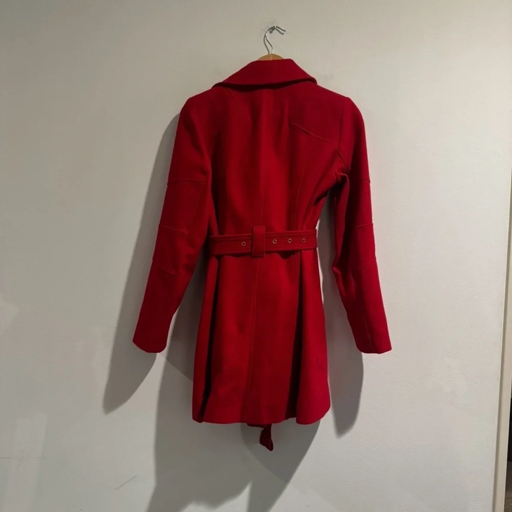 Michael Kors Red Belted Zip Wool Coat – Gold Hardware Small Designer Winter Coat